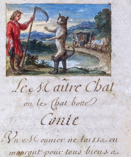 Der gestiefelte Kater, Meister Kater, Manuskriptseite, Frankreich, Ende des 17. Jahrhunderts