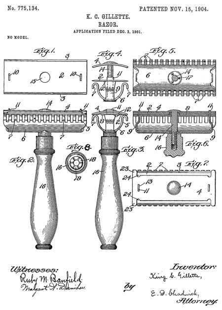 Patent fr den Safety razor von K. C. Gillette aus dem Jahr 1904